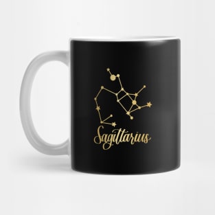 Sagittarius Zodiac Constellation in Gold - Black Mug